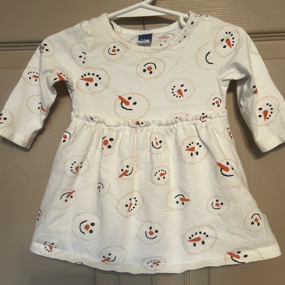 Old Navy Kids Casual Dress - White with Snowman Print